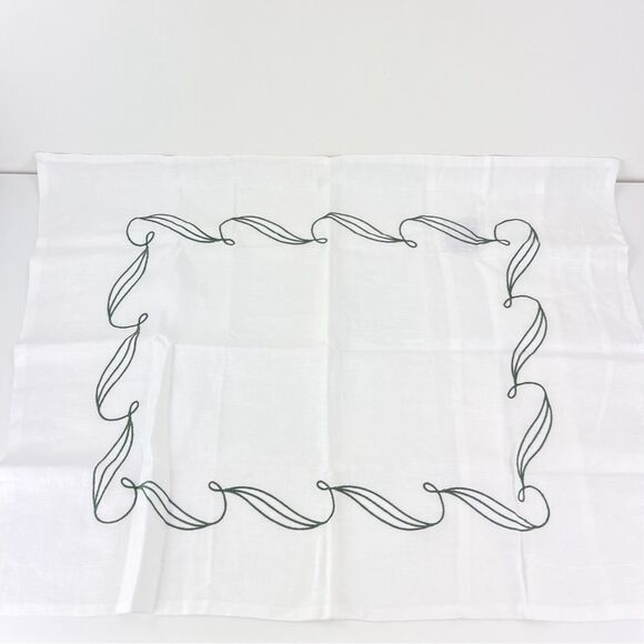 Williams Sonoma Embroidered Linen Leaf Pillowcase Standard White Green - Picture 5 of 6